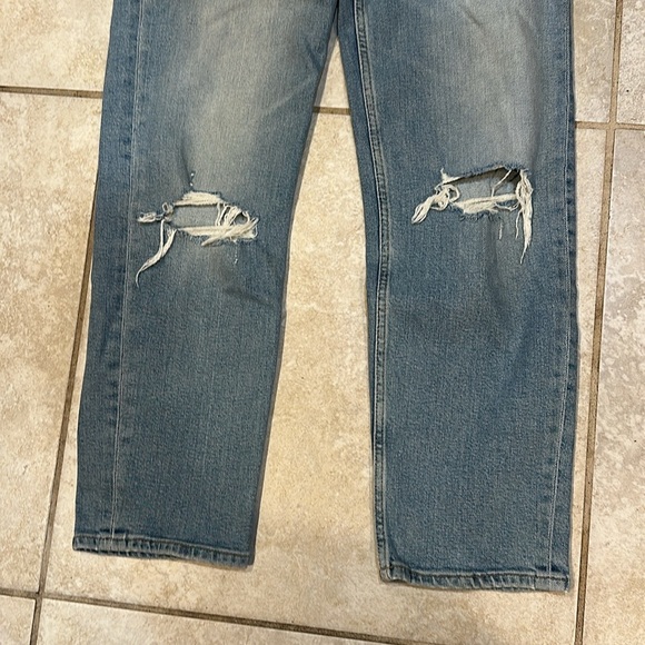 Redone 70s Stovepipe Destroyed Straight Crop Jeans 28 Ripped Distress - Picture 6 of 9